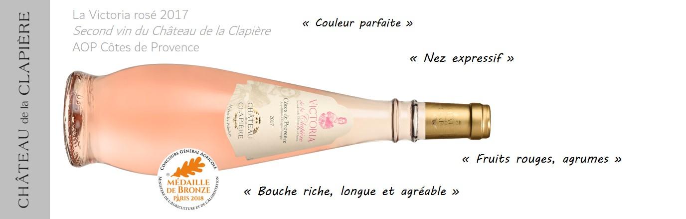 Médaille de Bronze pour la cuvée Victoria rosé 2017!